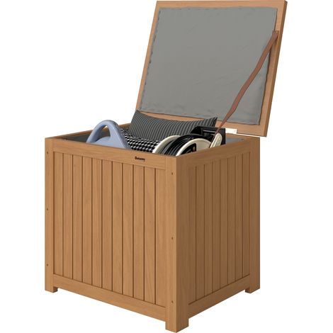 Outsunny Baule Esterno 130L, Legno Box con Cerniere Cinghia