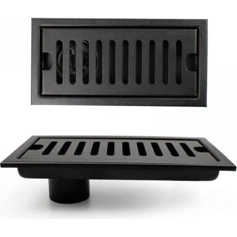 Shower Grate, 20 x 10 cm Rectangular Floor Drain, Shower Channel, Black Floor Drain with Stainless Steel Grate, Suitable for Toilet, Bathroom, Kitchen, Balcony (1/5)