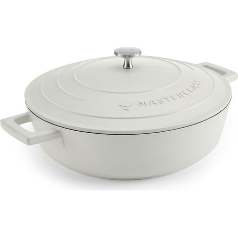 MasterClass Cacerola poco profunda con tapa, 4 L/28 cm, aluminio fundido ligero, apto para inducción, horno y horno, color crema
