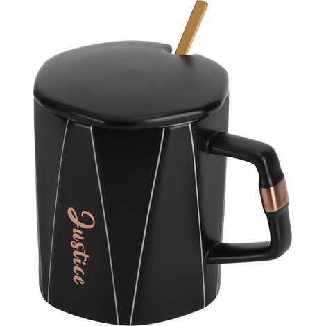 Mug octogonal original en céramique avec couvercle et cuillère, idéal comme cadeau pour un couple ou des amis (Type D). (1/5)