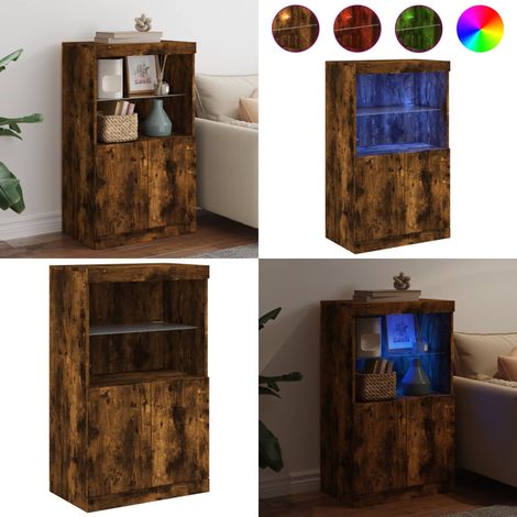 Buffet avec lumières LED chêne fumé 60,5x37x100 cm - Buffet Design Moderne - Meuble Rangement - Luminaire Led Rgb - Décoration Intérieur - Mobilier Salon - Home & Living (1/5)
