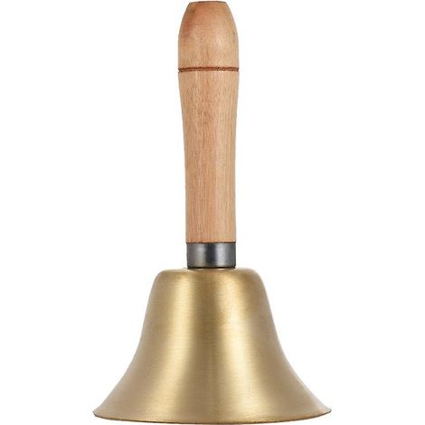 Handglocke aus Messing mit lautem Klang und Holzgriff, geeignet für Hochzeiten und Feste.