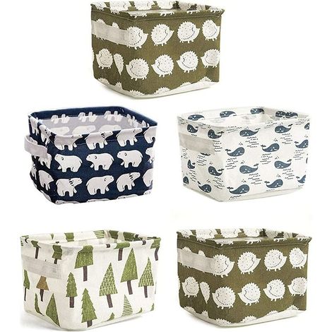 5 PCS Mini Paniers de Rangement, panier rangement bébé en Tissu Petite Boite de Rangement Pliable Organisateur pour Jouets, Jouets, Maquillage, Petits Objets,Livres,Organisation De Bureau.