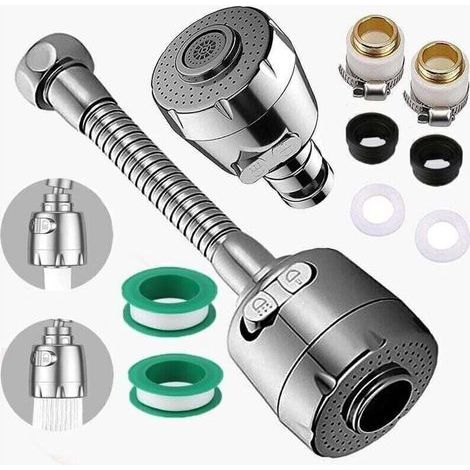2Pcs Mousseur Robinet - 360° Pivotant - Aérateur De Robinet Avec Tuyau Prolongé - Universel Économiseur D'Eau Avec Adaptateur De Buse - Évierr Robinet Filtre Barboteur De Buse Tête Pou Robinet 15-22M (1/5)