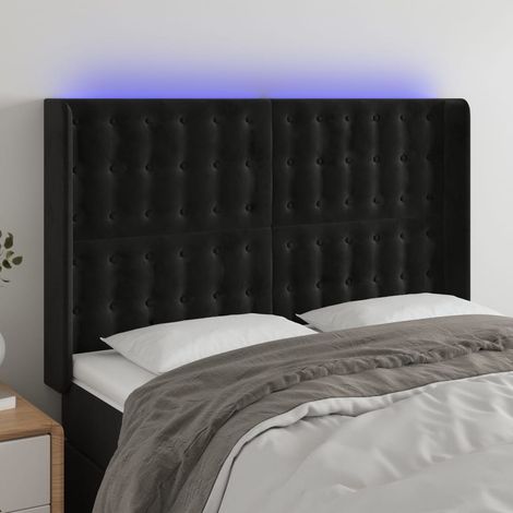 Tête de lit à LED Panneau de lit pour Lit adulte Décoration murale Noir 147x16x118/128 cm Velours FOGHJ30103 (1/5)