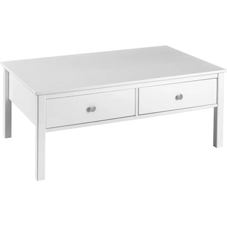 Tavolino da Caffè Rettangolare 110x70 da Salotto Legno Bianco Cassetto (1/5)