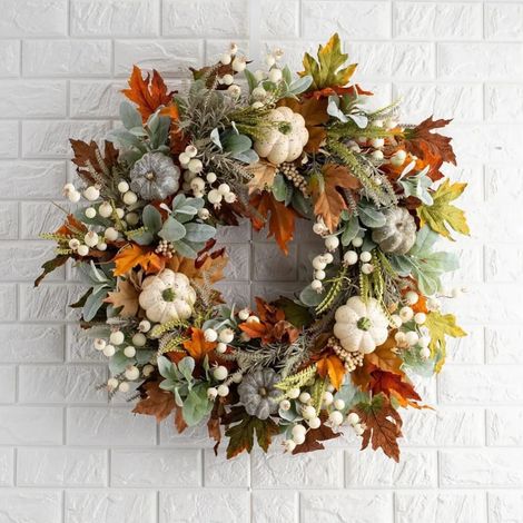Guirlande Automnale Artificielle - Feuilles D'érable Orange - Citrouilles Et Tournesols - 45 cm - Pour Porte Mur Fenêtre Intérieur Extérieur Couvert - 1 Pièce (1/5)