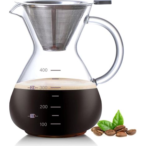 Manual Coffee Maker, 400 ml Glass Coffee Maker Filter with Permanent Coffee Filter and Heat Resistant Handle, Allows You to Prepare Up to 2 to 3 Cups for Home (1/5)