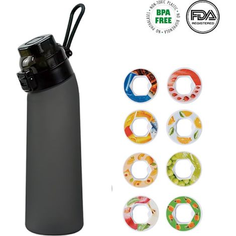 Gourde Air Up 700 ml noire, 8 capsules aromatisées sans sucre avec paille (1/5)