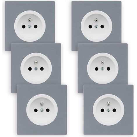 6 prises 2P+T blanc glossy DOM + 6 plaques simples gris (1/5)