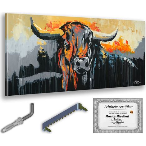 Monica Mirafiori  Dipinto a mano al 100%  Quadro con toro 140x70cm  Dipinto dipinto a mano  Pittura acrilica  Quadro acrilico di grandi dimensioni  Arte moderna  Stampe artistiche (1/5)