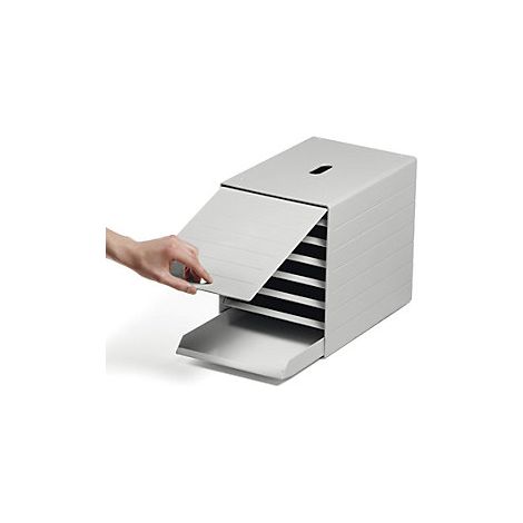Caja de cajones 7 cajones con solapa frontal abatible gris H322xL250xF365mm DURABLE (1/4)