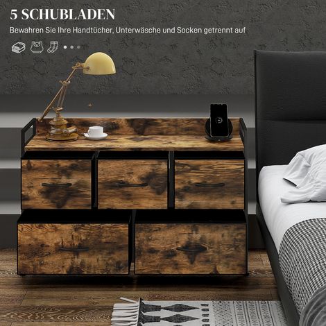 Commode pliable en tissu avec tiroirs, structure acier et panneaux mélaminés marron (1/4)