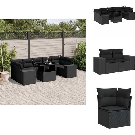 Salon de jardin 8 pcs avec coussins noir résine tressée - Ensemble Salon De Jardin - Meuble Extérieur - Jardin Design - Mobilier De Jardin - Chaise Longue (1/5)