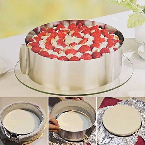 Moule réglable de Gâteau en Inox Rond Pâtisserie Cercle Mousse Cadre (1/5)