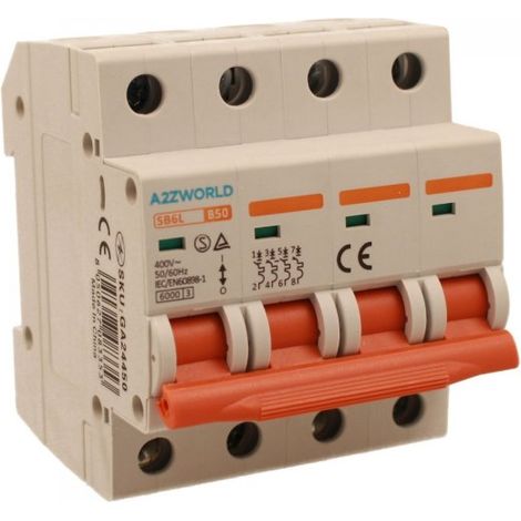 MCB Interruttore Magnetotermico Automatico Curva B 4P 4M 6000A B50A AC 400V IP20 IEC60898-1 SB6L