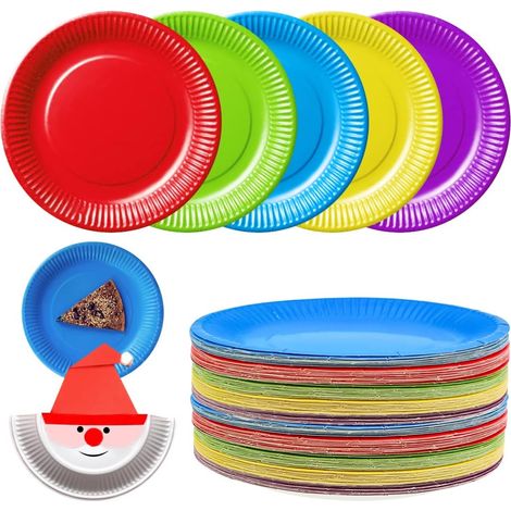 50 platos desechables de cartón de colores, platos redondos de papel multicolores para manualidades, platos para fiestas, vajilla colorida, platos para fiestas infantiles, fiestas de cumpleaños y boda (1/5)