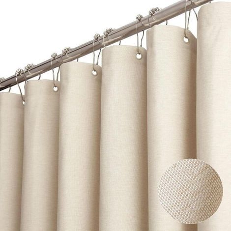 Waterproof, Anti-Mold Shower Curtain, 180 x 200 cm Bathtub Curtain, Washable Shower Curtain, Textured Linen Shower Curtain with 12 Hooks, for Bathtub, Shower Enclosure (Beige) (1/4)