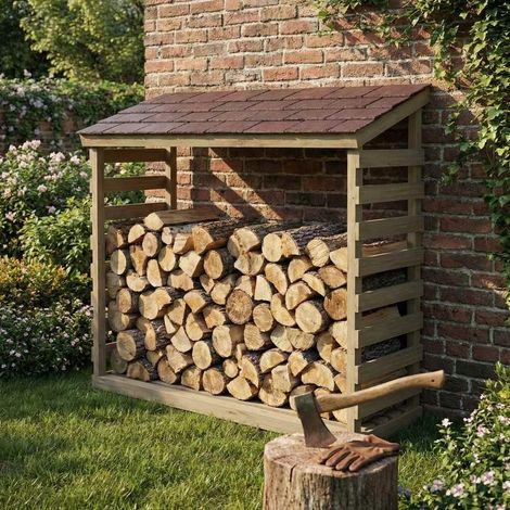 Legnaia da Esterno Sunwood in Pino Classe 4 - 204x70x184 cm con Tetto Ardesiato (1/2)