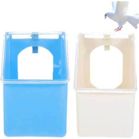 Pigeon Supplies Lot de 2 mangeoires à pigeons à suspendre avec couvercle, fournitures pour cage ou poulailler, blanc et bleu (1/5)