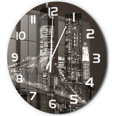 Horloge Murale Ronde Verre Silencieuse Moderne Décoration Salon Cuisine Manhattan, New York fi 60 cm (1/5)