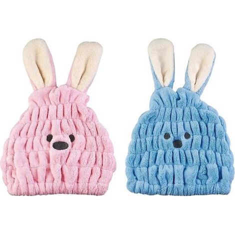 Serviette séchage cheveux,Serviette cheveux secs en forme lapin Baotou,serviette à cheveux à séchage Absorbant en Velours De Corail (1/4)
