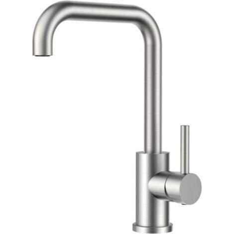 Grifo mezclador de cocina giratorio 360°, acero inoxidable, interfaz monomando en forma de L de 1/2". (1/4)