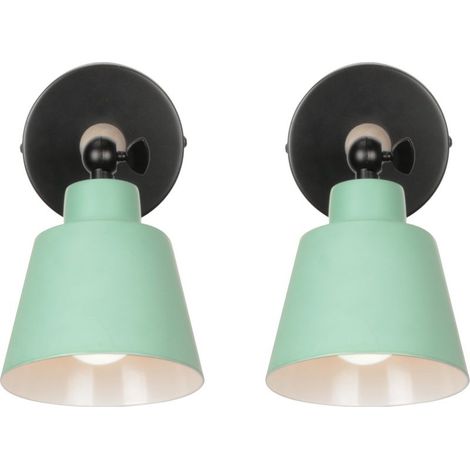 2PCS Applique Murale Moderne En Bois Lampe Murale Rétro Applique Murale Minimaliste Pour Chambre À Coucher, Chevet, Bureau, Couloir E27 Vert (1/5)