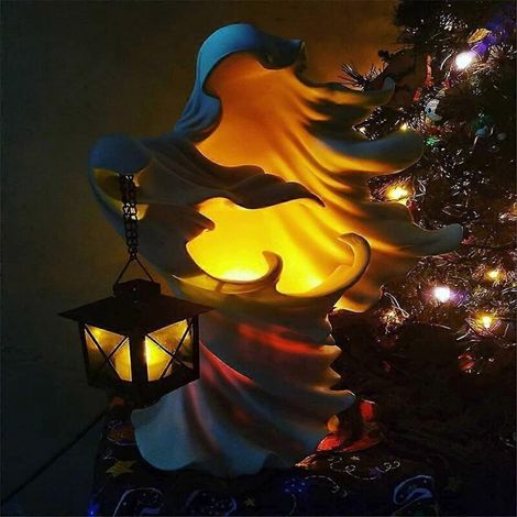 Décoration d'Halloween fantôme sorcière avec lanterne blanche à économie d'énergie --- (1/5)