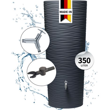 GARANTIA NATURA 2in1 Regenspeicher Komplett-Set 350 Liter graphite grey inkl. Design Chrom-Auslaufhahn und Fallrohranschluss