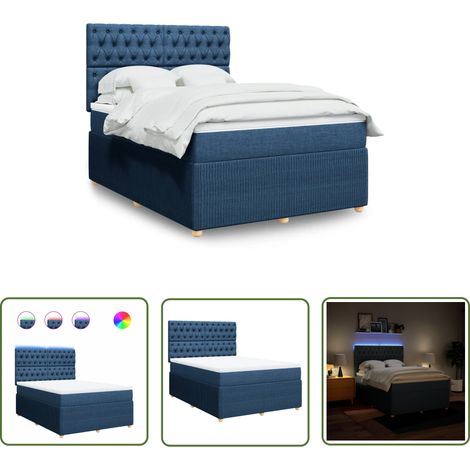 vidaXL Sommier à lattes de lit avec matelas Bleu 160x200 cm Tissu (1/5)