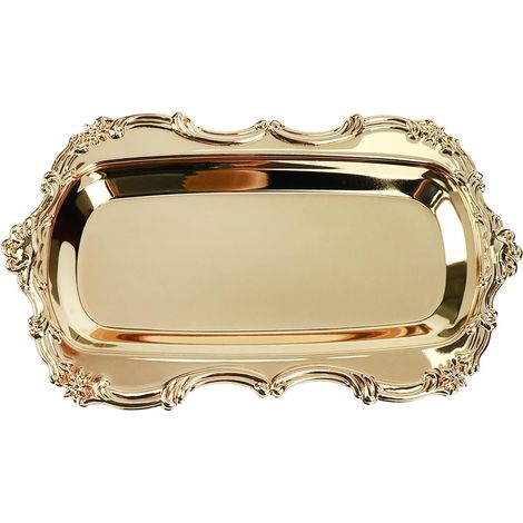 1 pièce - Plateau - Plateau décoratif - Plat à bijoux vintage - Plateau à, la salle de bains ou sur la table - 20.3 × 14.5 cm - Or (1/5)