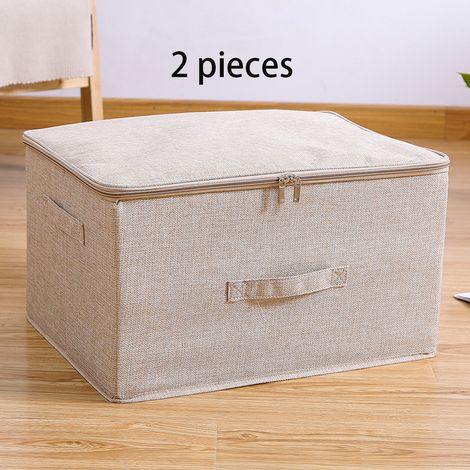 3er-Set Aufbewahrungsboxen, 38 x 26 x 15 cm, Beige, faltbar, mit Deckel, Griffen, Truhe/Korb, für Kleidung, Schuhe, aus Vliesstoff (1/5)