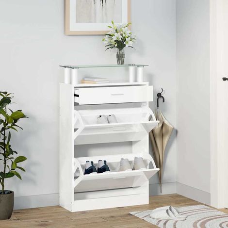 vidaXL Zapatero madera contrachapada blanco brillo 63x24x104 cm (1/5)