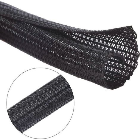 AUTRUCKER Protège-câble, gaine de câble, séparateur de câble, tube en maille tressée auto-enroulable, 6 mètres, 16 mm, noir (1/5)