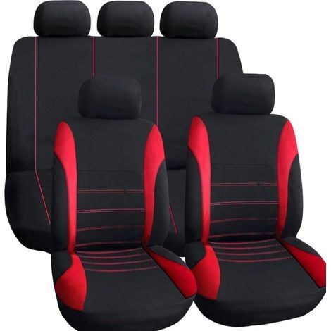 Housses de siège Auto Universel Noir Rouge, Accessoires pour intérieur de Voiture, Coussin de siège Auto Style Sportif, Set Complet de 9 pièces (1/5)