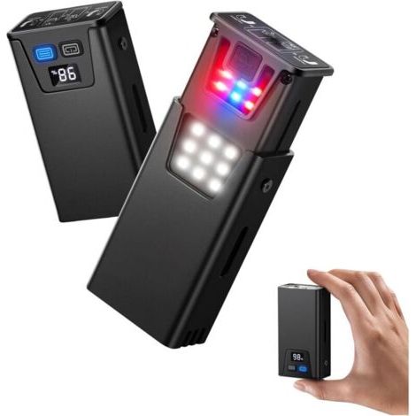 Lampe Torche LED Rechargeable, Lampe de poche, Lampe Tactique avec Affichage Puissance, 1000 LM, USB-C, IPX5, 1800 mAh, Base Magnétique, Voyant Avertissement Rouge et Bleu (Noir)