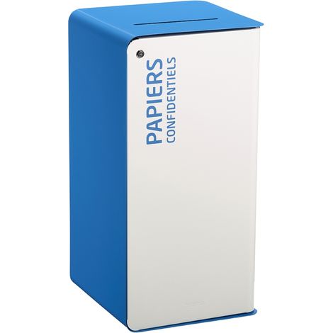 Borne de tri sélectif Cubatri, avec serrure - papiers confidentiels - 40l - blanc / bleu ciel - RAL 5015 (1/2)