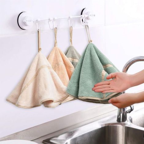 Lot de 4 essuie-Mains à Suspendre avec Boucle de Suspension absorbante en Polaire Corail pour Salle de Bain,Torchon Doux et épais (1/5)