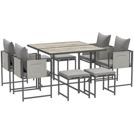 Nine-Piece Outdoor Steel Frame Dining Set in Grey for Stylish Backyard Gatherings (1/5)