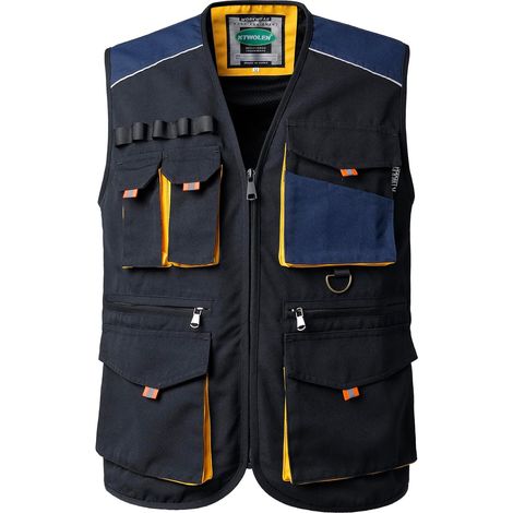 Gilet de Travail Homme Multifonction Chantier Bricolage Gilet Utilitaire avec Bandes Réfléchissantes et Poches Multiples (1/5)