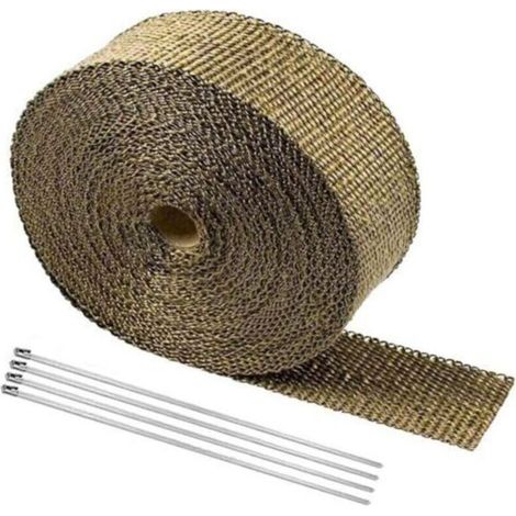 Ruban Isolant Thermique Titane 5M2.5CM,Bande Thermique Echappement Ruban Isolant Collecteur Pot Echappement Noir en Inox avec 4 Colliers de Serrage