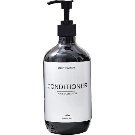 (A-black-conditioner-500ml) Flacon distributeur de shampoing, gel douche et après-shampoing étanche, pré-étiqueté et rechargeable. (1/5)