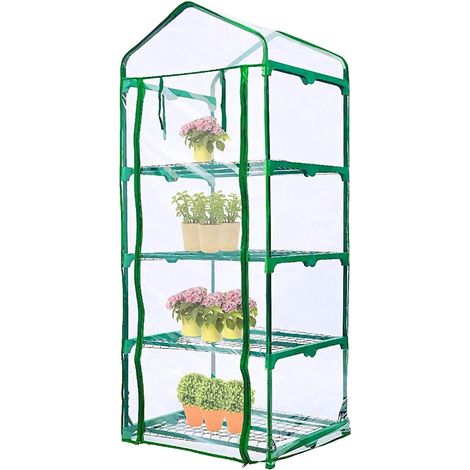 Cubierta de repuesto para invernadero de 4 niveles, 160 cm x 70 cm x 50 cm, PVC transparente, para cultivo de plantas pequeñas, con puerta enrollable con cremallera (estructura no incluida).