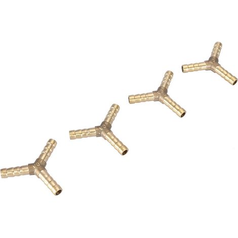 Raccord de tuyau en Y à 3 voies en laiton avec embout cannelé, pour air, eau et gaz (diamètre extérieur 6 mm, 4 pièces) (1/5)