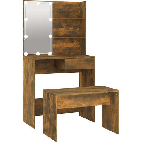 Maison Exclusive - Schminktisch-Set mit LED Räuchereiche Holzwerk (1/5)