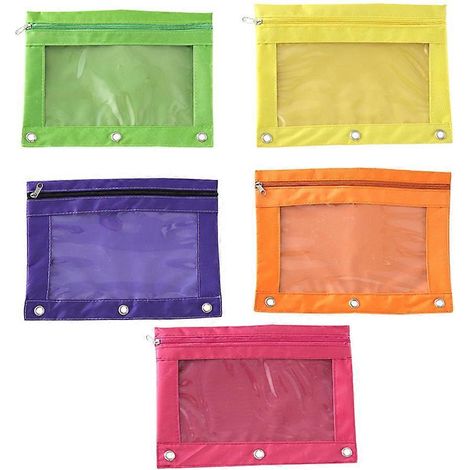Lot de 5 trousses transparentes créatives à fermeture éclair, trois compartiments, grande capacité, en tissu Oxford (jaune, violet, orange, rose et vert)-25X18cm (1/3)