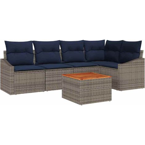 Garden Sofa Set 6 pcs Grey and Navy Blue Poly Rattan vidaXL (1/5)