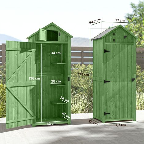 Abri de jardin en bois avec 3 étagères amovibles, porte verrouillable, toit en pente en asphalte et ventilation. (1/5)