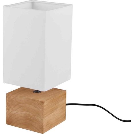 Lampe de table culot E14 bois abat-jour tissu - Trio - Woody PM (1/5)